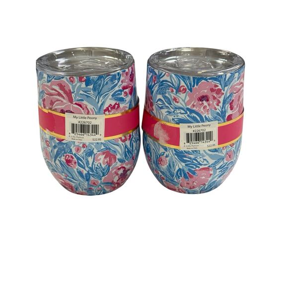 Lilly Pulitzer Set of 2 Insulated Stemless Tumbler 12 Ounce My Little Peony NEW - Picture 2 of 7